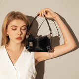 Mini Trunk Top Handle Bag with Metal Embellishments - Black