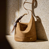 Nalandu Vintage Suede Hobo Bucket Bag - Camel