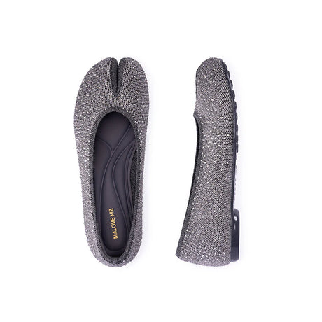 Glam Rhinestone Split Toe Flats - Grey