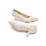 Floral Butterfly Pointed Toe Kitten Heels - Ivory