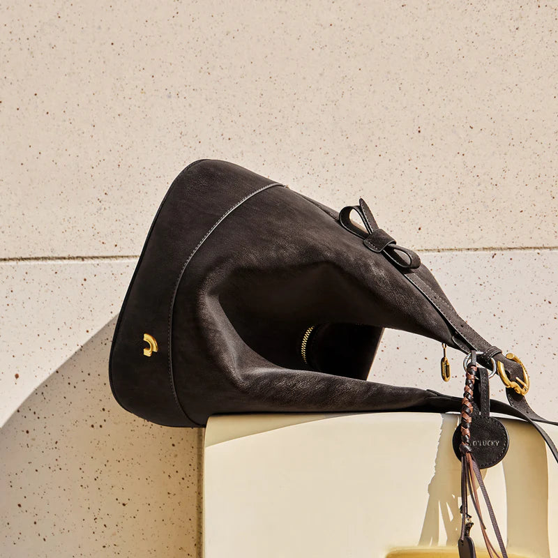 Nalandu Vintage Suede Hobo Bucket Bag - Chocolate