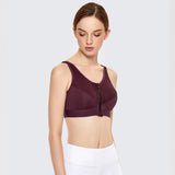Full Length Zip Front Wireless Racerback Sports Bra - Wine