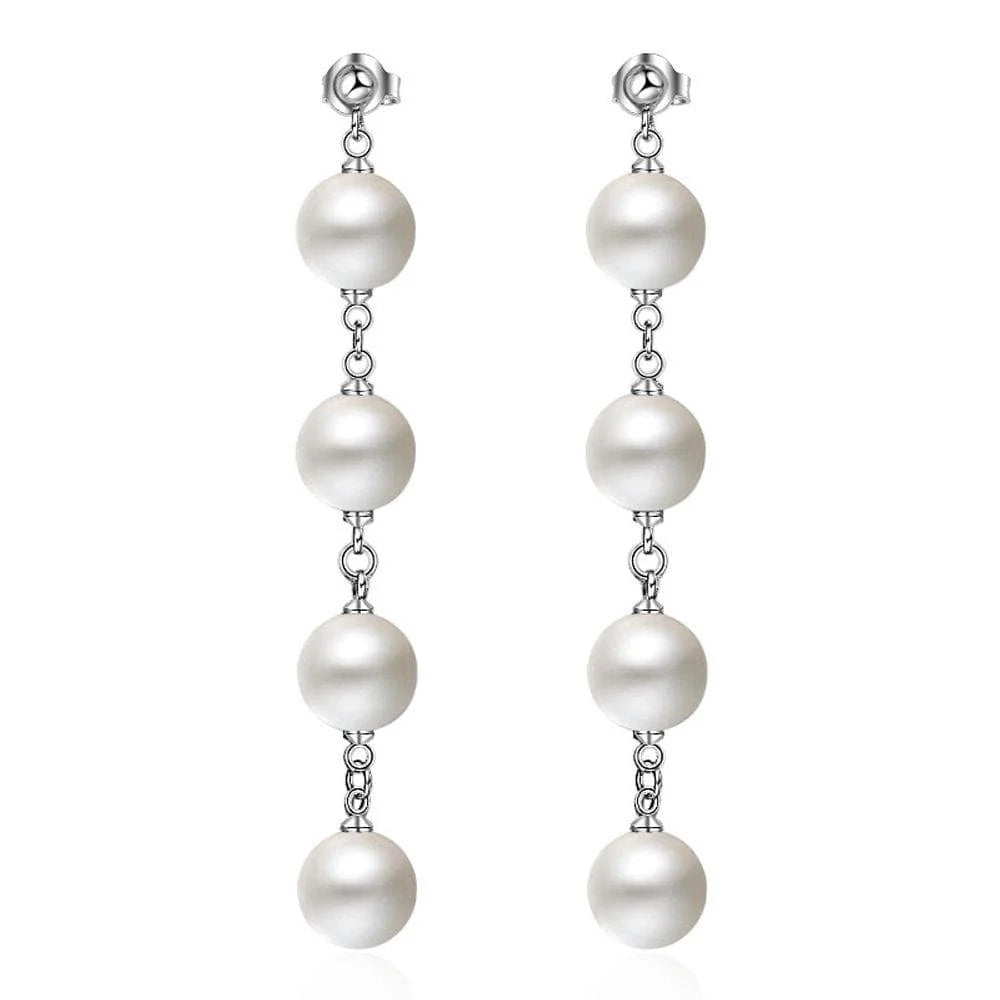 Quadruplet Pearl For Her White Gold Layered Drop Earrings