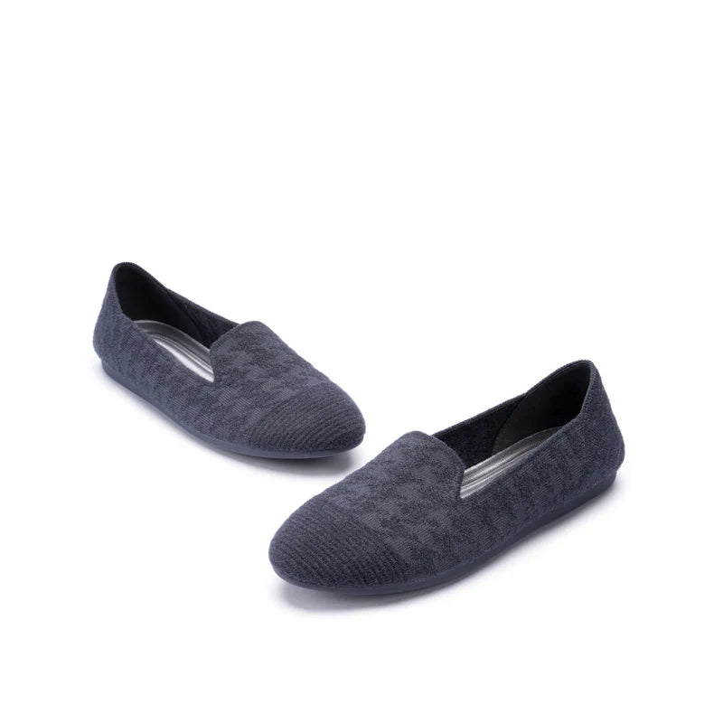 Houndstooth Knit Slip-On Flat Loafers - Charcoal