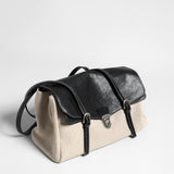 Canvas & Calfskin Leather Flap Tote Bag - Ivory