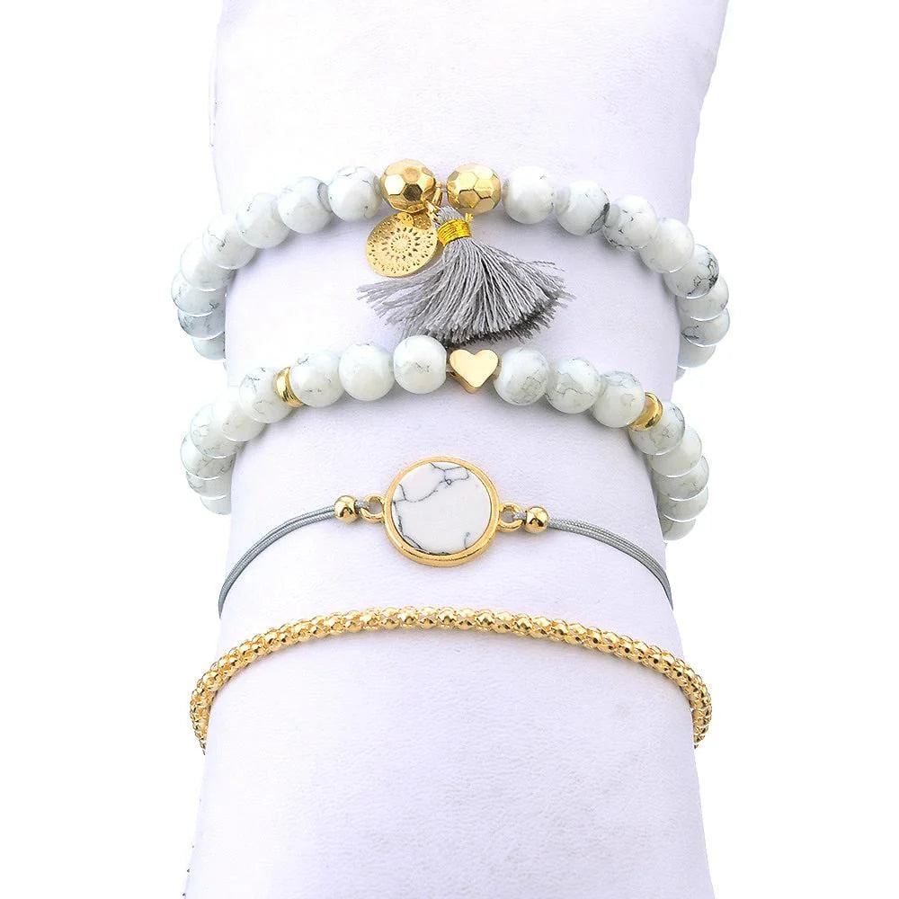 Bohemian 4-Piece Charm Bead Bracelet Set
