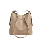 Nalandu Minimalist Genuine Leather Bucket Shoulder Bag - Taupe