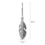 Solid 925 Sterling Silver Oxidised Feather Dangle Earrings