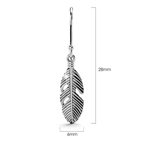 Solid 925 Sterling Silver Oxidised Feather Dangle Earrings