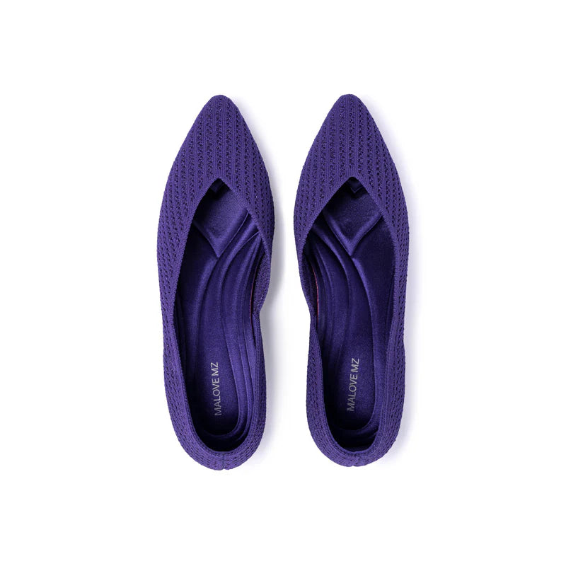Pointed Toe Knit Ballet Flats - Purple