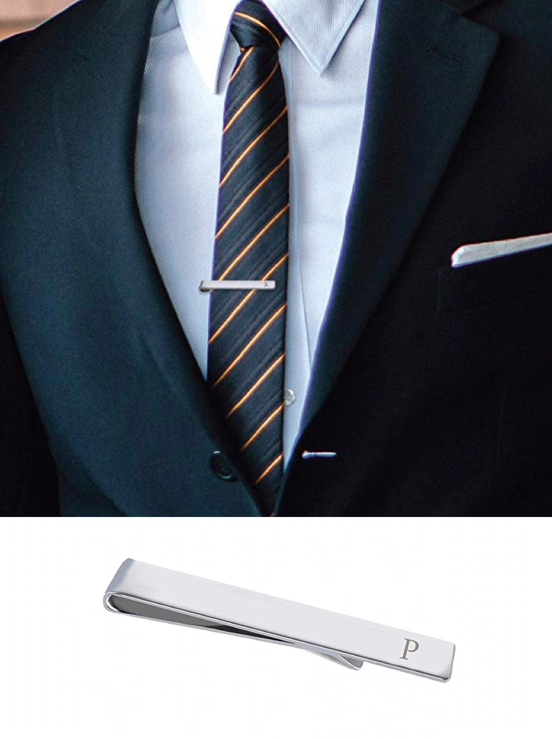 Stephen Oliver 18K White Gold Initial “P” Tie Bar