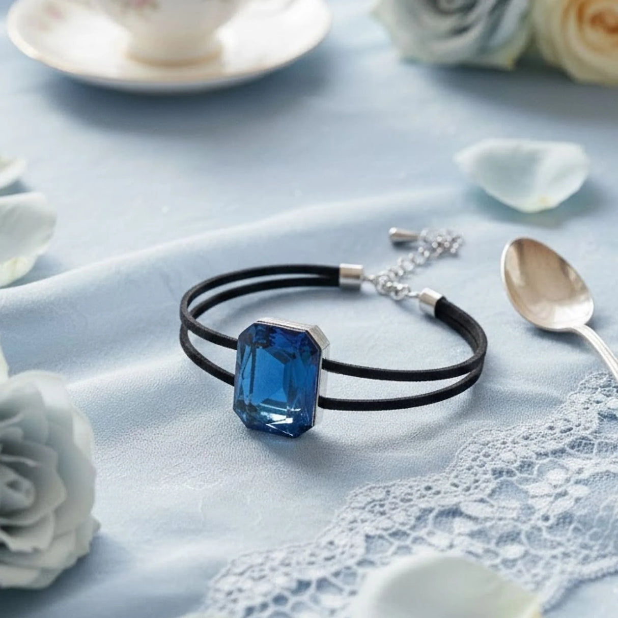 Krystal Couture Emerald-Cut Crystal Double Strap Bracelet Embellished with Swarovski Crystals