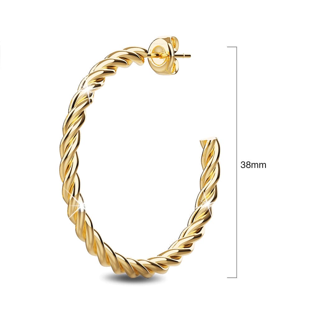 Bullion Gold Twisted Braid C-Hoop Gold Layered Earrings 30mm