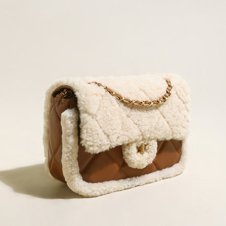 Winterthur Glam Quilted Lambswool Shoulder Bag - Brown