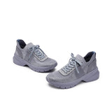 Rhinestone Mesh Knit Chunky Platform Sneakers - Grey