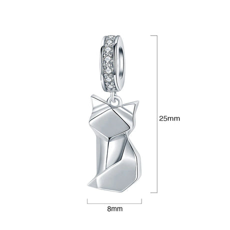 Solid 925 Sterling Silver Origami Cat Pandora Inspired Charm