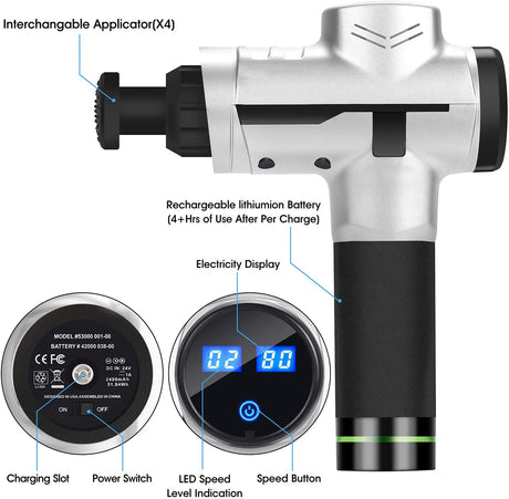 TODO Massage Gun Electric Massager 6 Speed 4 Heads Deep Muscle Tissue Relaxation