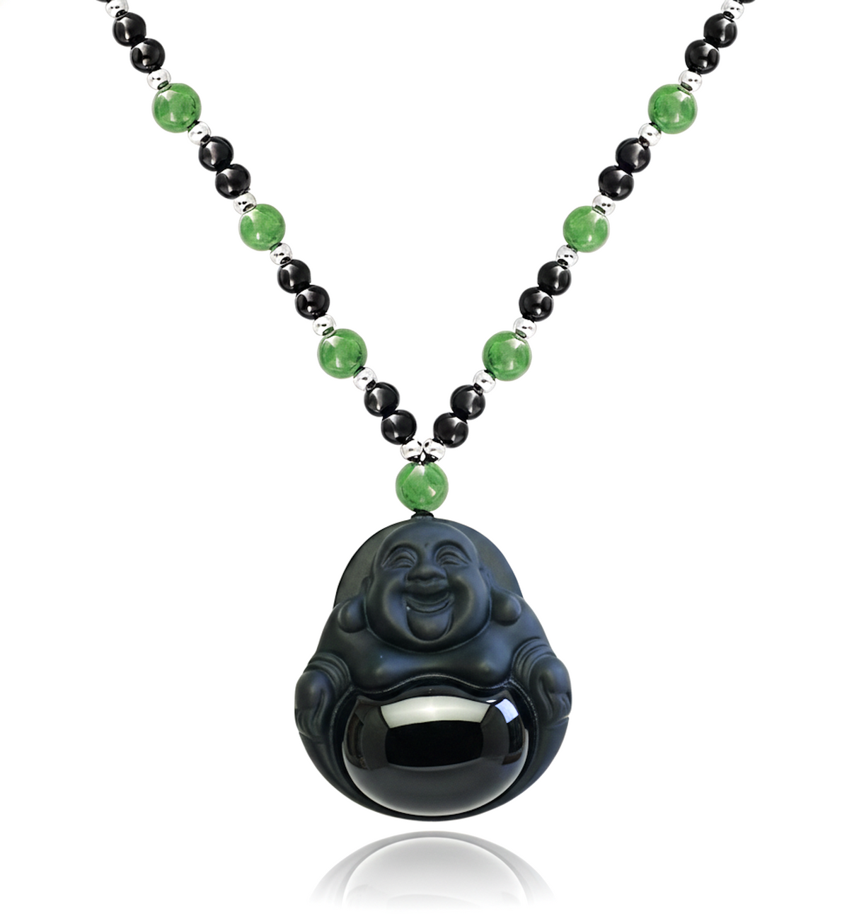 Liv Oliver Black Onyx & Jade Buddha Necklace