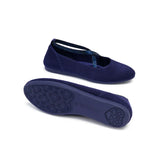Rhinestone Cross Strap Knit Ballet Flats - Navy