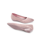 Rhinestone Gradient Knit Pointed Toe Wedge Flats - Mauve