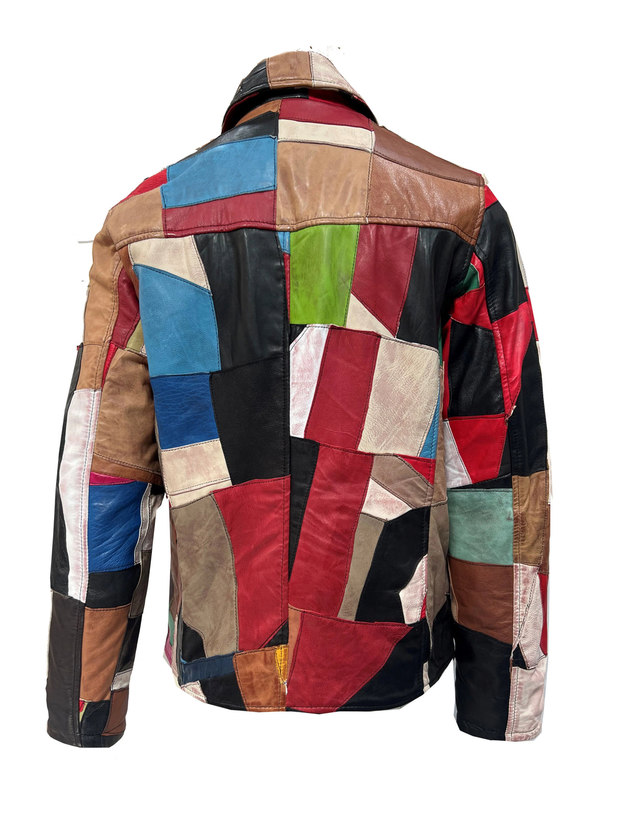 Mens Patchwork Leather Jacket in Multicolour