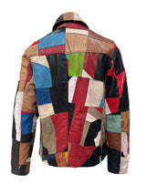 Mens Patchwork Leather Jacket in Multicolour