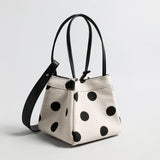 Polka Dot Canvas Mini Bucket Bag - Ivory