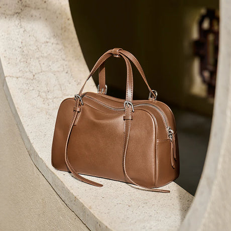 Nalandu Vintage Leather Bowling Bag - Camel