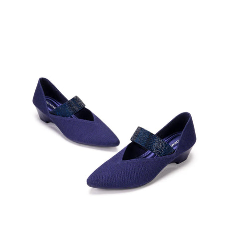 Princess Crystal Strap Mary Jane Wedges - Navy