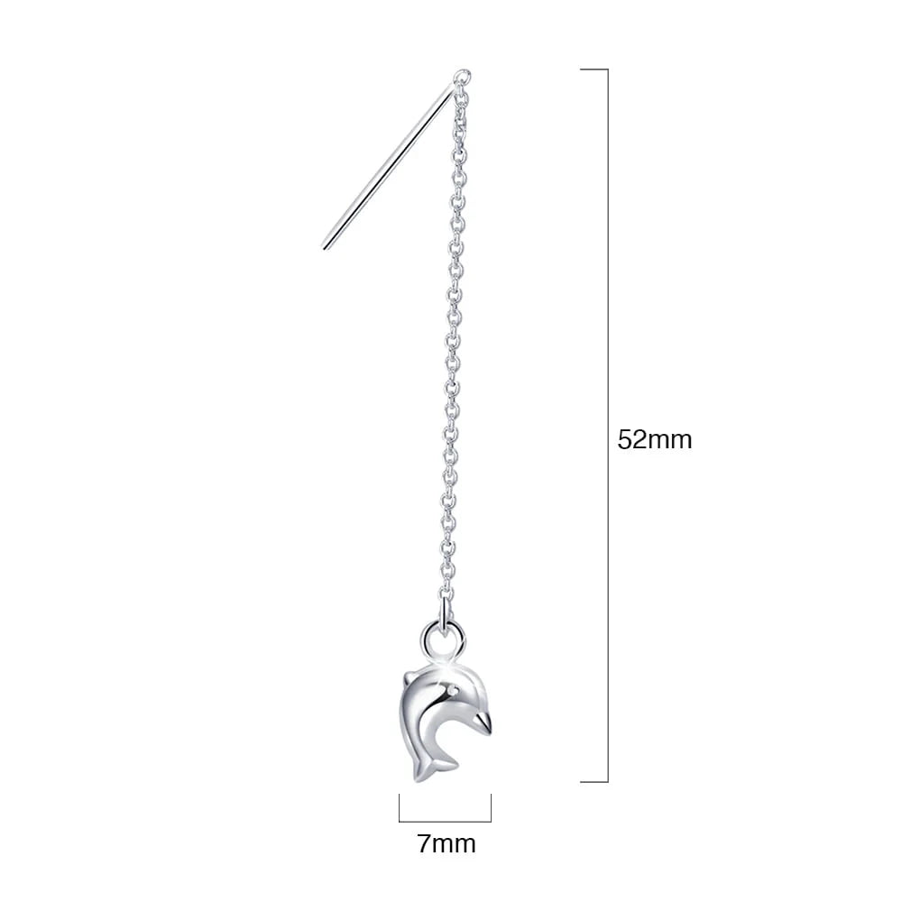 Solid 925 Sterling Silver Dolphin Threader Earrings