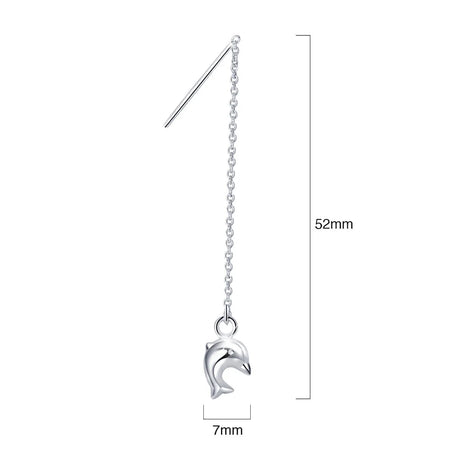 Solid 925 Sterling Silver Dolphin Threader Earrings