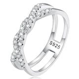 Solid 925 Sterling Silver Crystals Braided Ring
