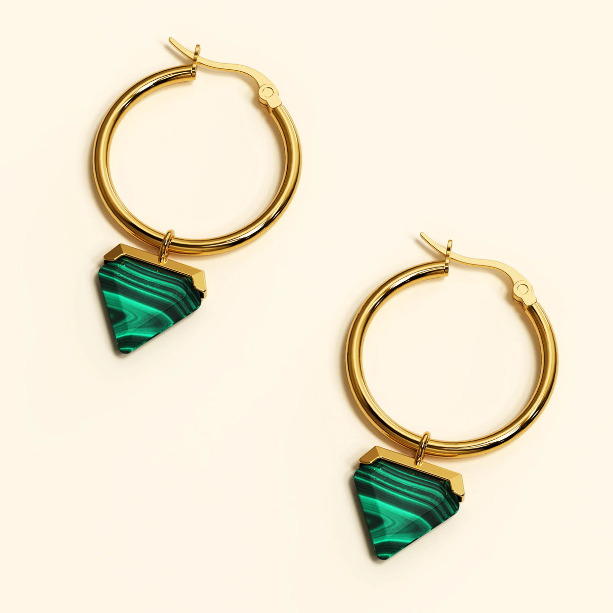 Bullion Gold Gorgeous Gold with Emerald Green Hoop Earrings