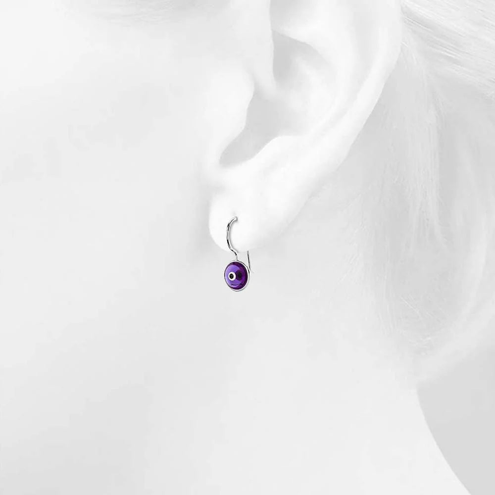 Solid 925 Sterling Silver Saucer Earrings Purple