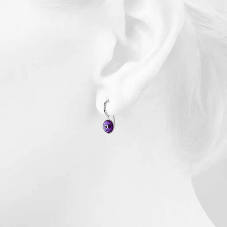 Solid 925 Sterling Silver Saucer Earrings Purple