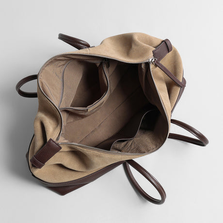 Vintage Colorblock Suede Leather Shoulder Bag – Relaxed Slouchy Tote