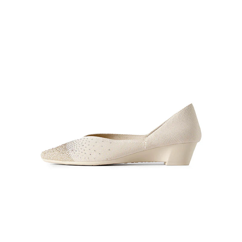 Princess Crystal Pointed Toe Wedge Pumps - Ivory
