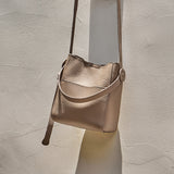 Nalandu Pebbled Leather Bucket Bag - Taupe
