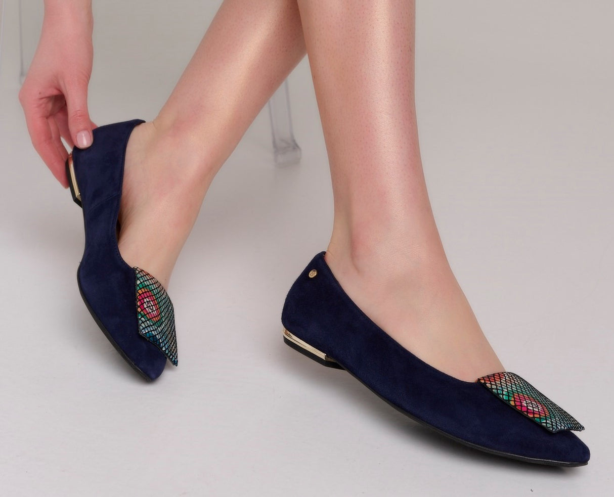 Bosccolo Womens Ballerina - Navy Blue Suede