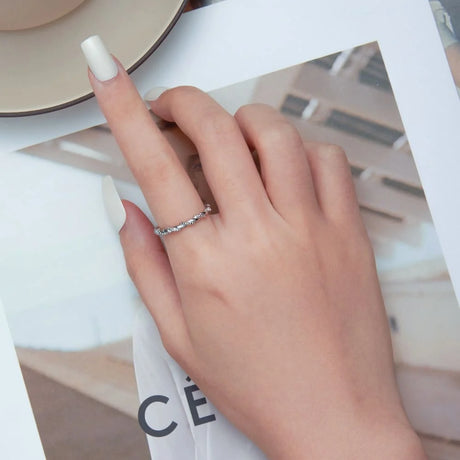 Solid 925 Sterling Silver Twisted Crystal String Ring