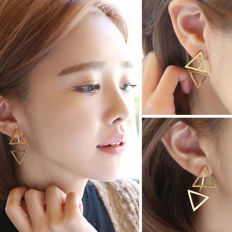 Bullion Gold Double Triangle Drop Earrings