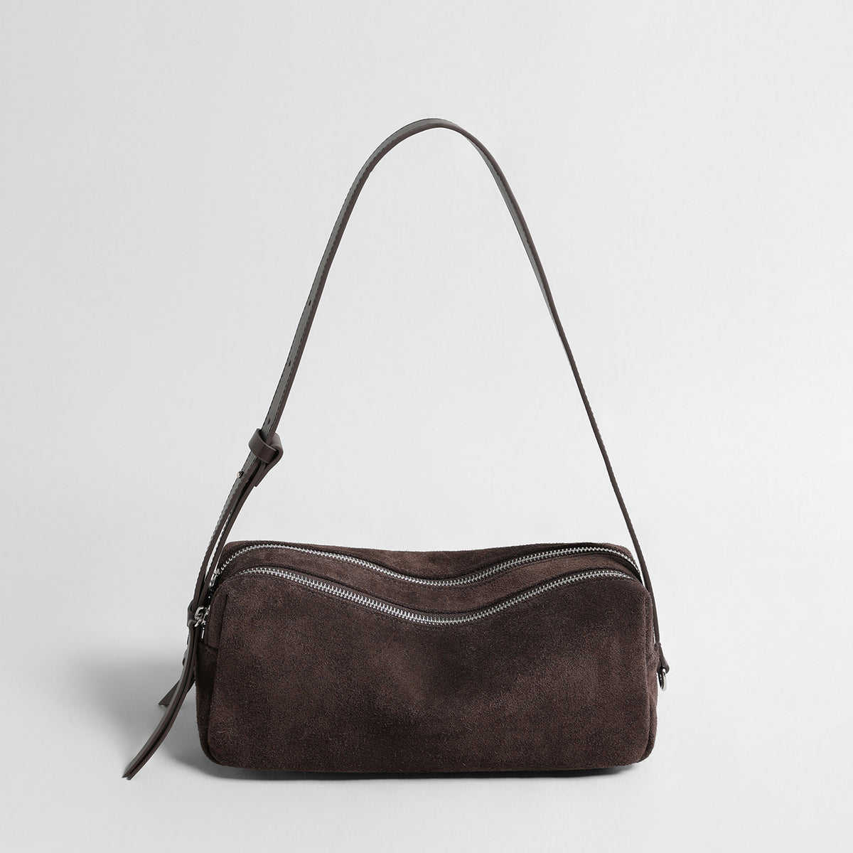 Vintage Suede Cylinder Baguette Bag – Dual-Zip Shoulder & Crossbody Bag