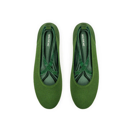 Rhinestone Cross Strap Knit Ballet Flats - Green