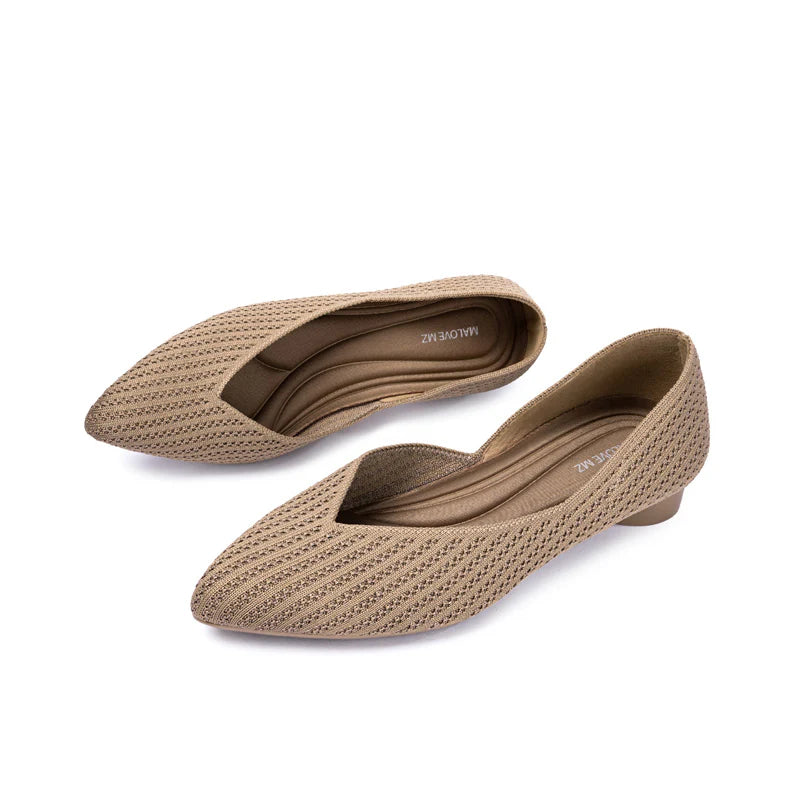 Pointed Toe Knit Ballet Flats - Mocha
