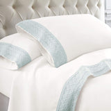 Ramesses Crochet-Lace Microfibre Sheet Set - Ice Blue Lace White Fabric