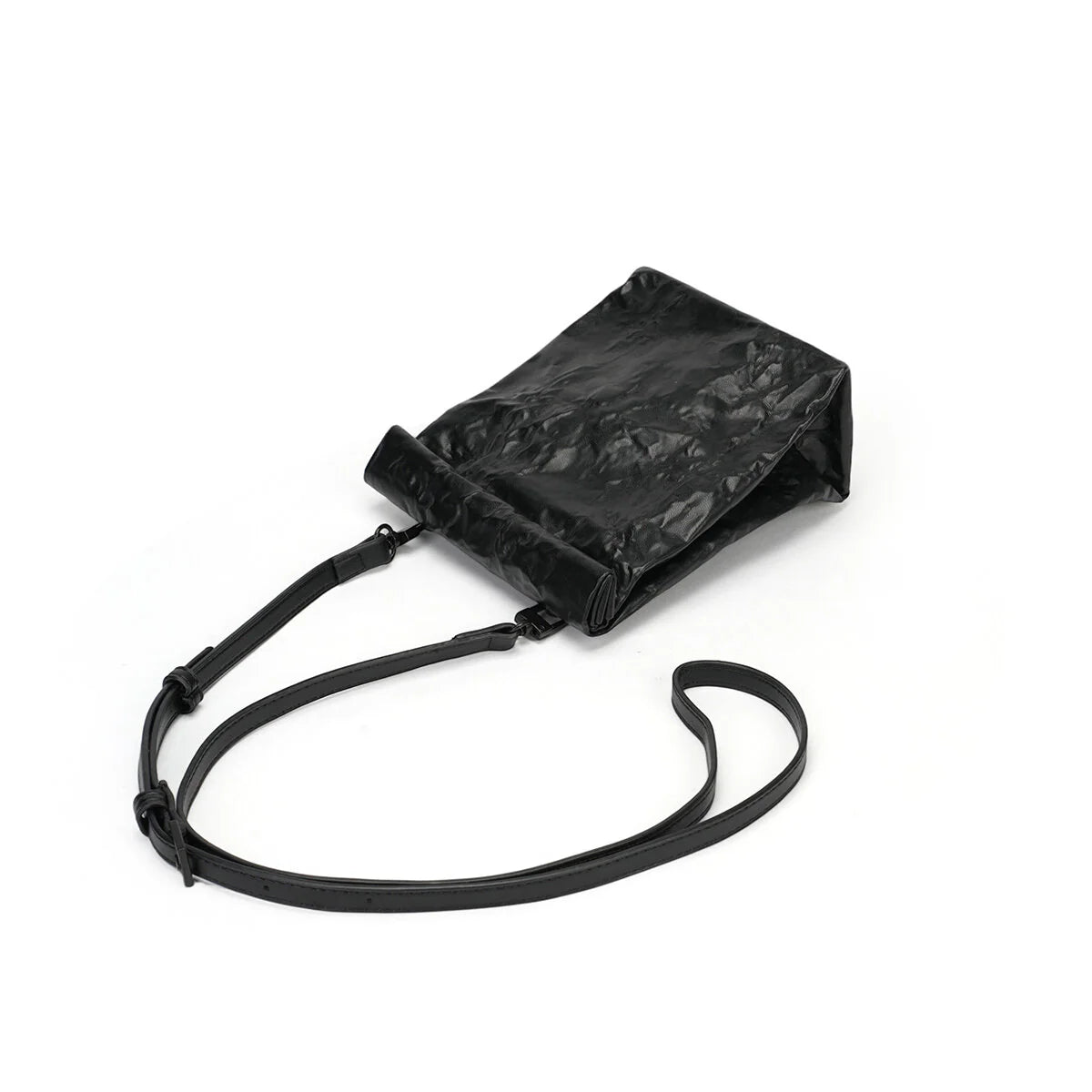 BAMEI Crinkled Roll-Top Crossbody Bag - Black