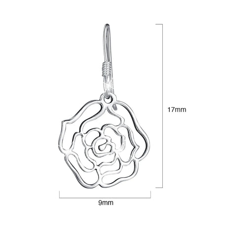 Solid 925 Sterling Silver Highly Polished Rose French Hook Earrings