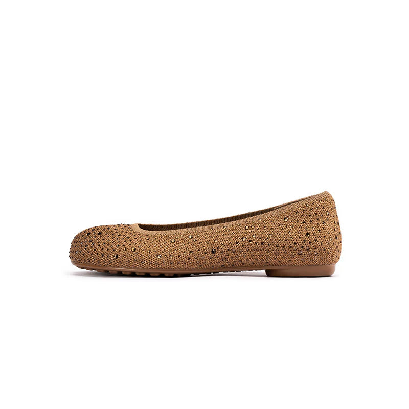 Glam Rhinestone Split Toe Flats - Bronze