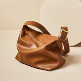 Nalandu Soft Leather Slouch Shoulder Hobo Bag - Brown