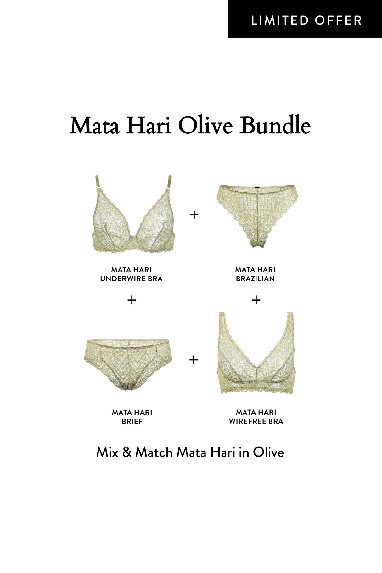 Dear Eve Lingerie Mata Hari Olive Bundle - Green